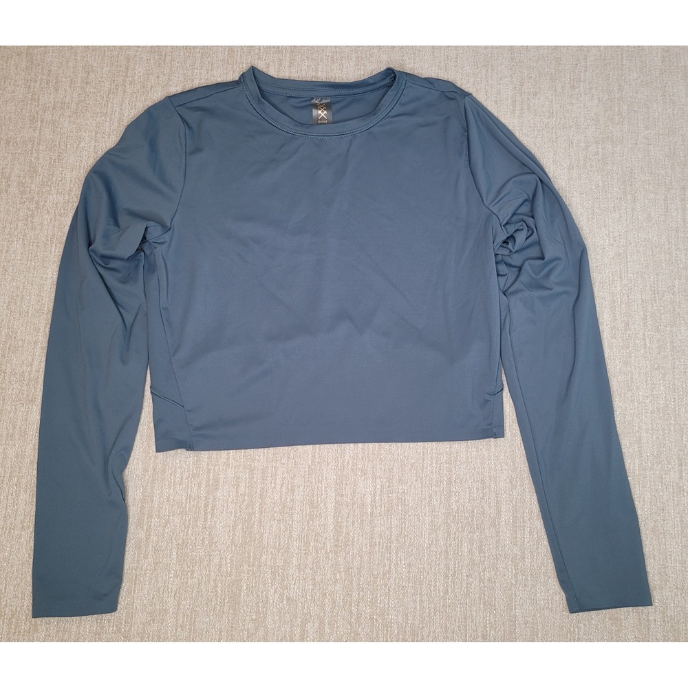 Rhone Serene Crew Neck Crop Top Long Sleeve Womens M Blue Performance Shirt